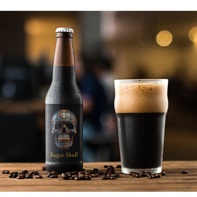 Rótulo Para Garrafa De Cerveja Dia 3D do crânio morto, personalizado (Criador carregado)