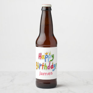 Rótulo Para Garrafa De Cerveja Divertimento & texto colorido do feliz aniversario