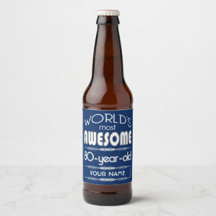 Rótulo Para Garrafa De Cerveja do 80 do aniversário dos mundos azul escuro