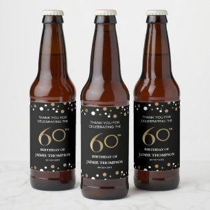Rótulo Para Garrafa De Cerveja Dourado tema de aniversário 60 anos confetti obrig