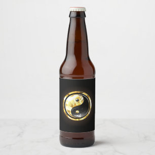 Rótulo Para Garrafa De Cerveja Dourado Yin Yang a preto