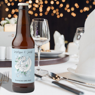 Rótulo Para Garrafa De Cerveja Dragão Branco Flocos de Neve Azul