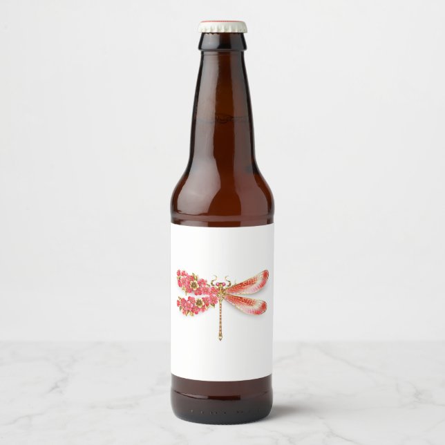 Rótulo Para Garrafa De Cerveja Dragonfly com joalheria sakura (Frente)