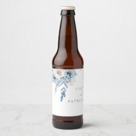 Rótulo Para Garrafa De Cerveja Dusty Blue Boho Floral Wedding