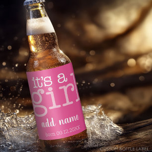 Rótulo Para Garrafa De Cerveja É uma garota - moderna, branca, rosa