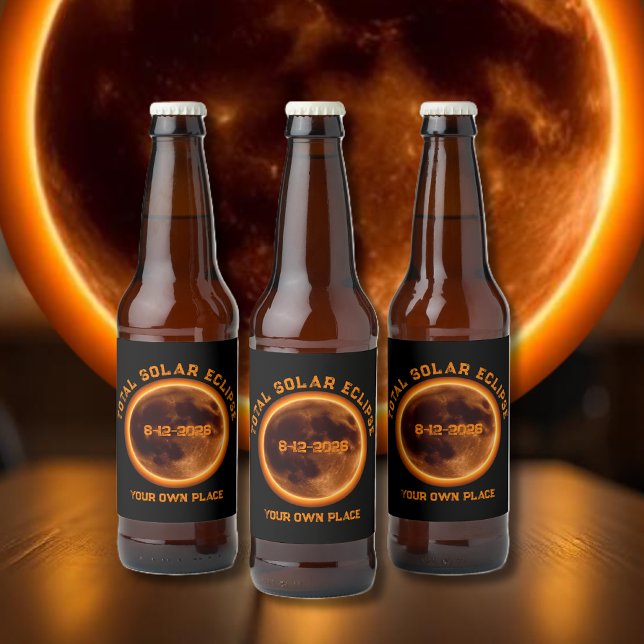 Rótulo Para Garrafa De Cerveja Eclipse Total do Sol 12 de Agosto de 2026 (Total Solar Eclipse August 12, 2026 Beer Bottle Label )