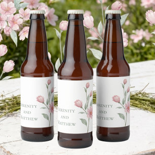Rótulo Para Garrafa De Cerveja Elegante Aquarela Floral Rosa Salvia Casamento de