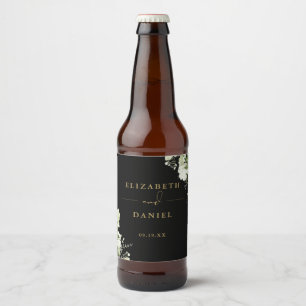 Rótulo Para Garrafa De Cerveja Elegante Casamento Floral Verde Esmeralda Preto E