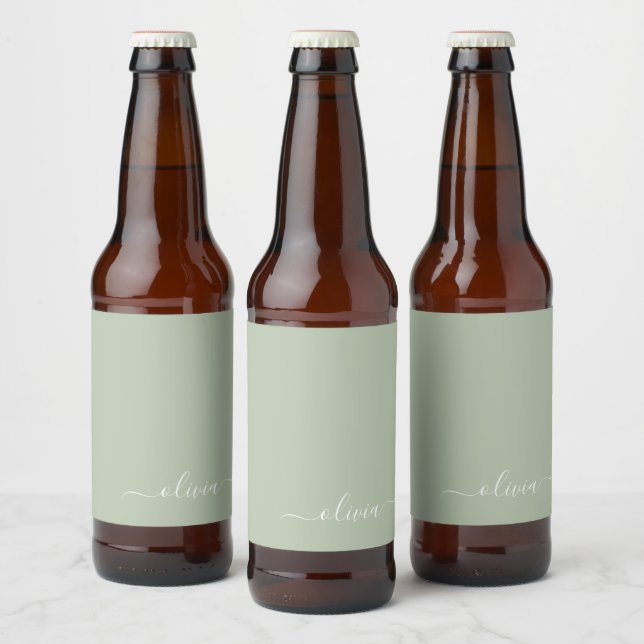 Rótulo Para Garrafa De Cerveja Elegante do Monograma Moderno Minimalista Verde Sa (Garrafas)