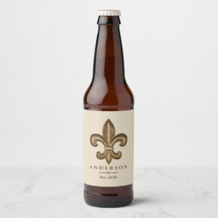 Rótulo Para Garrafa De Cerveja Elegante Dourado Fleur de Lis & Taupe Personaliz