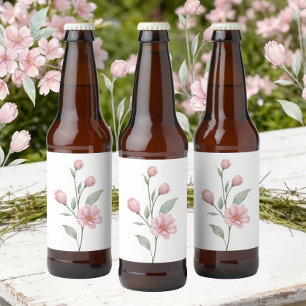 Rótulo Para Garrafa De Cerveja Elegante Jardim de Verão de Casamento Floral Rosa