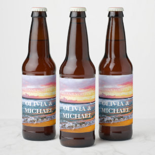 Rótulo Para Garrafa De Cerveja Elegante Sunset Beach Tropical Summer Elegante