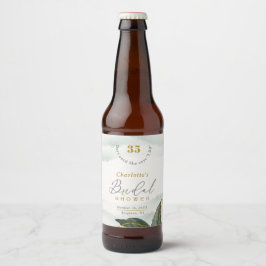 Rótulo Para Garrafa De Cerveja Elegante Verde Dourado Chá de panela de Aquarela