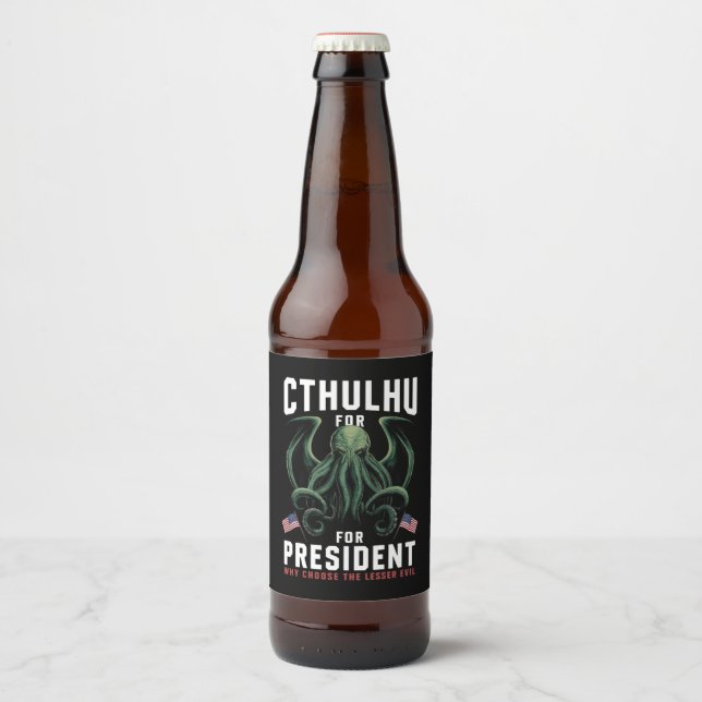Rótulo Para Garrafa De Cerveja Engraçado 2024 Eleições Cthulhu para Presidente (Frente)