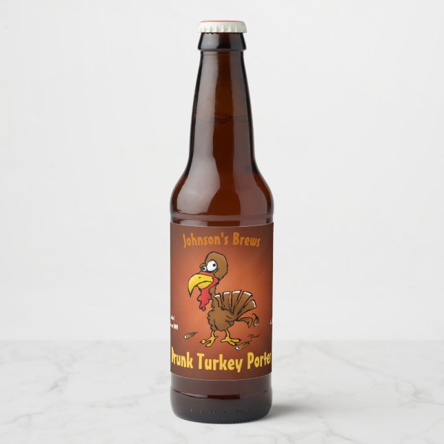 Rótulo Para Garrafa De Cerveja Engraçado Cartoon Turkey Homebrew (Frente)