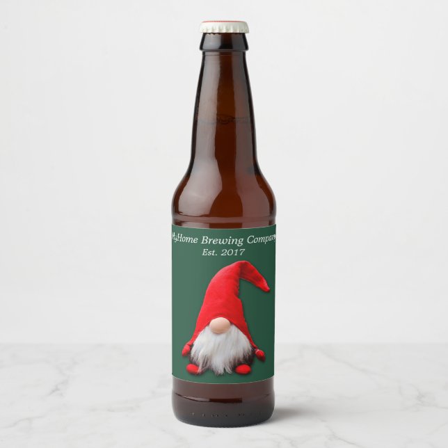 Rótulo Para Garrafa De Cerveja Engraçado Red Gnomo Natal (Frente)