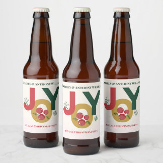 Rótulo Para Garrafa De Cerveja Envolvido em Alegria, Amarrado com Feliz Natal