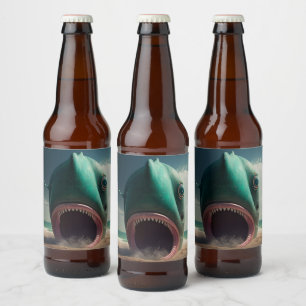 Rótulo Para Garrafa De Cerveja Escultura de tubarão na praia