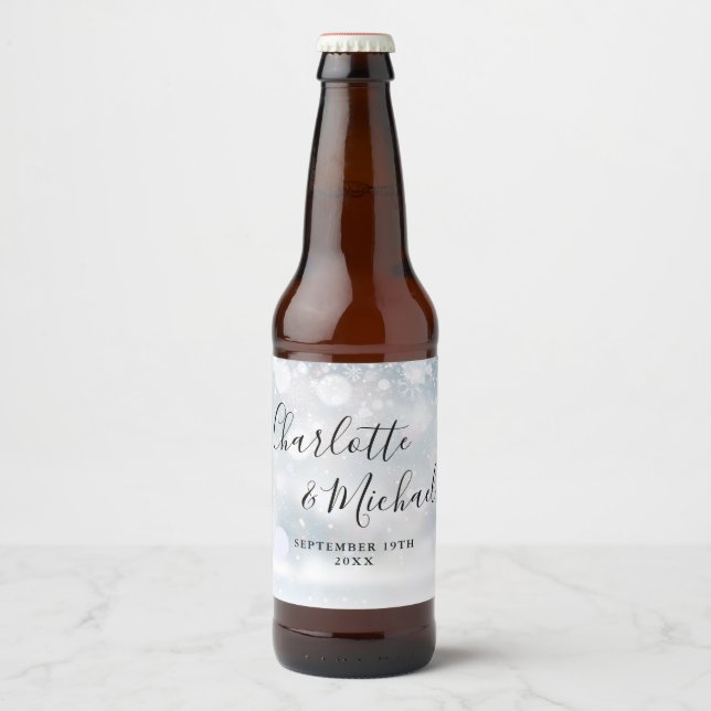 Rótulo Para Garrafa De Cerveja Escuro de Assinatura Elegante Flocos de Neve de in (Frente)