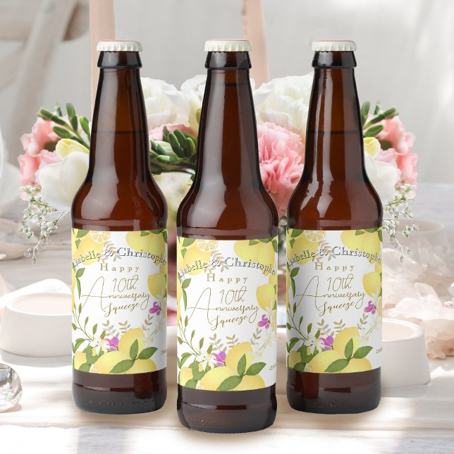Rótulo Para Garrafa De Cerveja Espremedura de limão  (10th Wedding Anniversary Lemon Squeeze Beer Label)