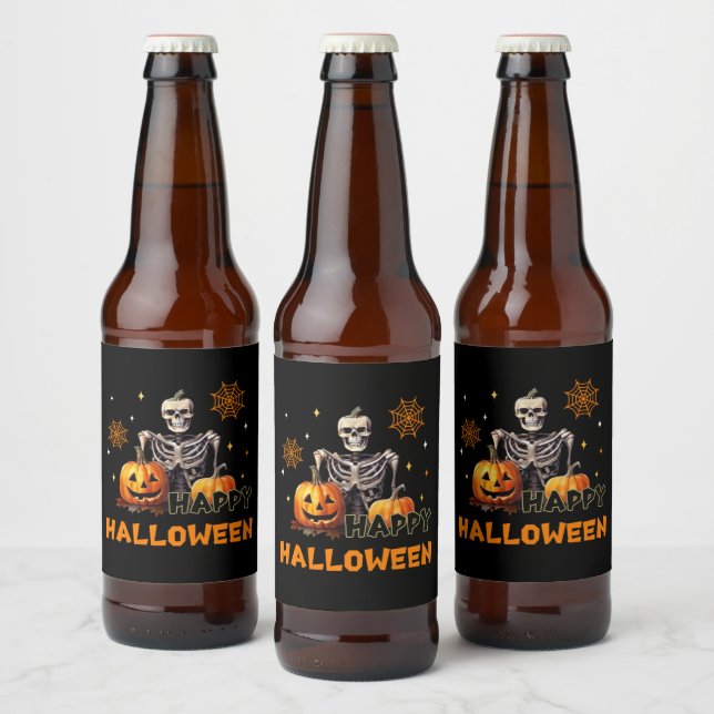 Rótulo Para Garrafa De Cerveja Esqueleto com abóboras (Garrafas)