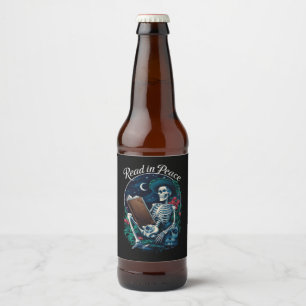 Rótulo Para Garrafa De Cerveja Esqueleto de Leitura Paz Amante de Livros Livresco
