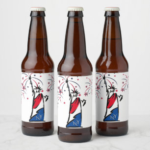 Rótulo Para Garrafa De Cerveja Estátua da Liberdade NY Vermelho Branco e Azul