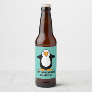 Rótulo Para Garrafa De Cerveja Estou cercado por idiotas Pinguins Humorosos