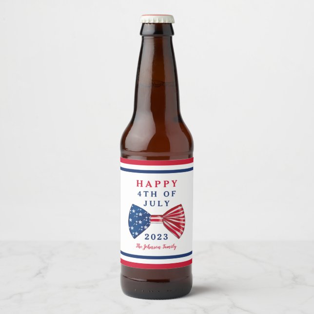 Rótulo Para Garrafa De Cerveja Estrelas e Listras Clássico de 4 de Julho (Frente)