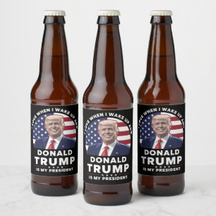 Rótulo Para Garrafa De Cerveja Eu Amo Quando Acordo e Donald Trump é Meu Presiden