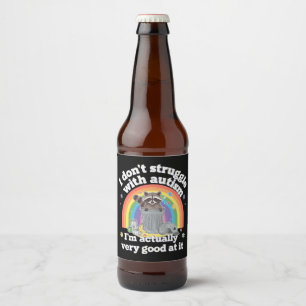Rótulo Para Garrafa De Cerveja Eu Não Luto Com Autismo Autista Engraçado Raccoon