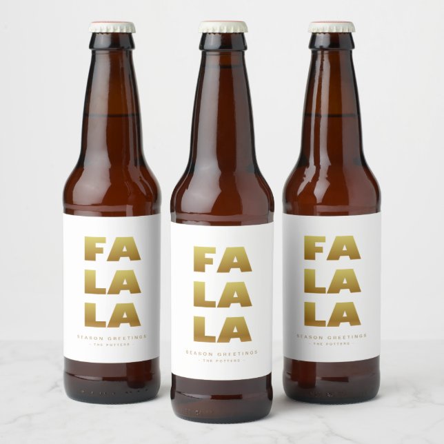 Rótulo Para Garrafa De Cerveja Fa La La | Simples Natal Branco e Dourado (Garrafas)