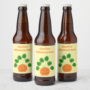 Rótulo Para Garrafa De Cerveja Fábrica de Monstera do Halloween, Personalizada em