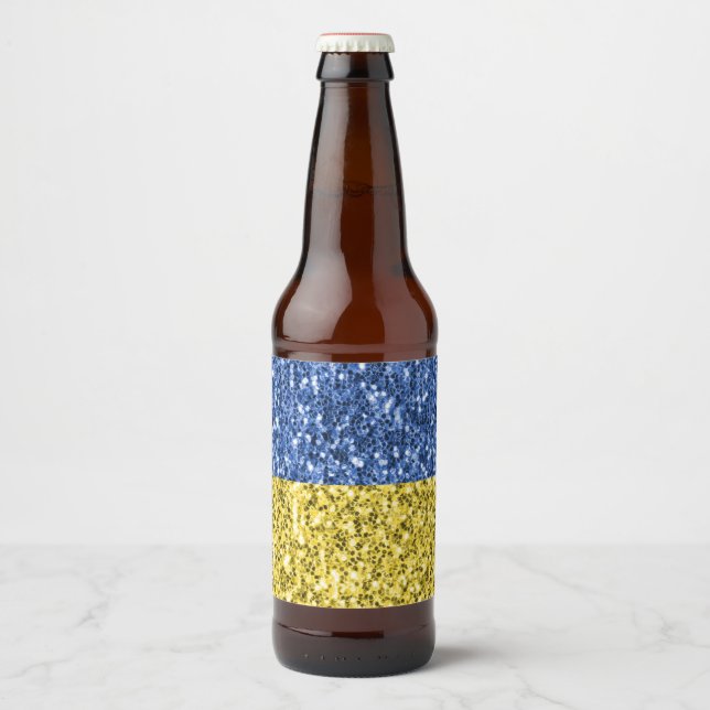 Rótulo Para Garrafa De Cerveja Faíscas de brilho azul amarelo da bandeira da Ucrâ (Frente)