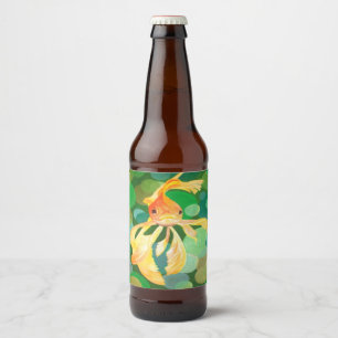 Rótulo Para Garrafa De Cerveja Fantail Goldfish Com Vetor De Bolhas Verdes