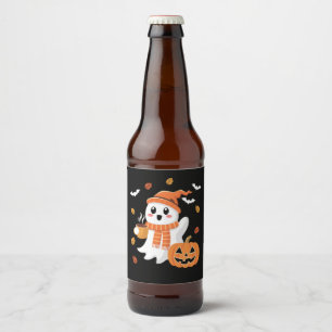 Rótulo Para Garrafa De Cerveja Fantasma Bonito Bebendo Café com Gelo no Halloween