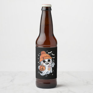 Rótulo Para Garrafa De Cerveja Fantasma Fofo Bebendo Café Halloween Café Gelado