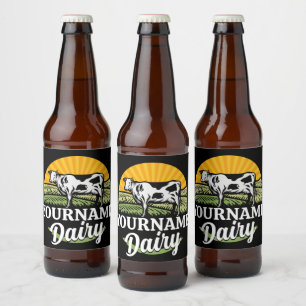 Rótulo Para Garrafa De Cerveja Fazenda de Laticínios Sunset ADD NAME Vaca Holstei