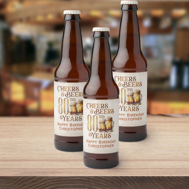 Rótulo Para Garrafa De Cerveja Felicidades e Cervejas 80 Birthday (Criador carregado)