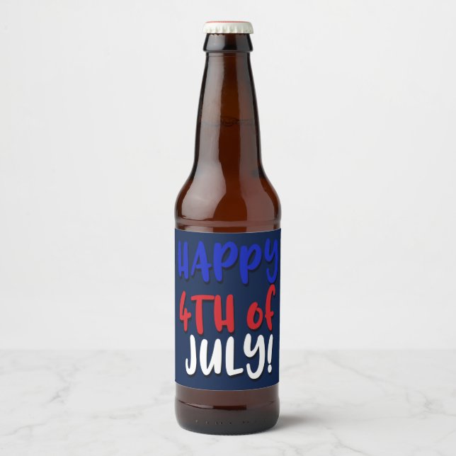 Rótulo Para Garrafa De Cerveja Feliz 4 de julho! | Patriótico (Frente)
