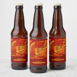 Rótulo Para Garrafa De Cerveja Feliz Ação de Graças Geométrico Abstrato Orange Br