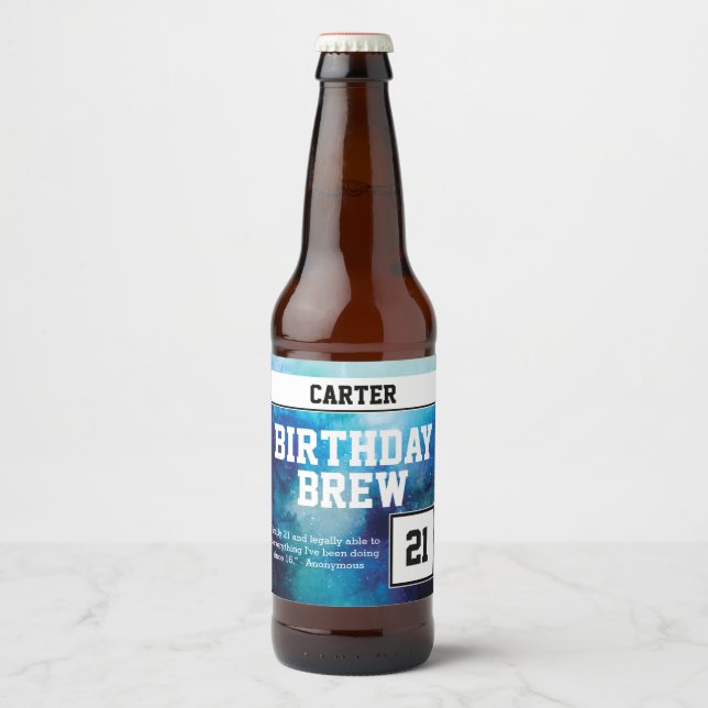 Rótulo Para Garrafa De Cerveja Feliz Aniversário, 21 Monogramas (Frente)