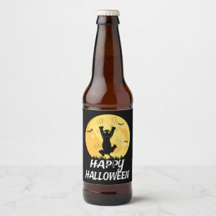 Rótulo Para Garrafa De Cerveja Feliz Dia das Bruxas de Gato Negro Engraçado