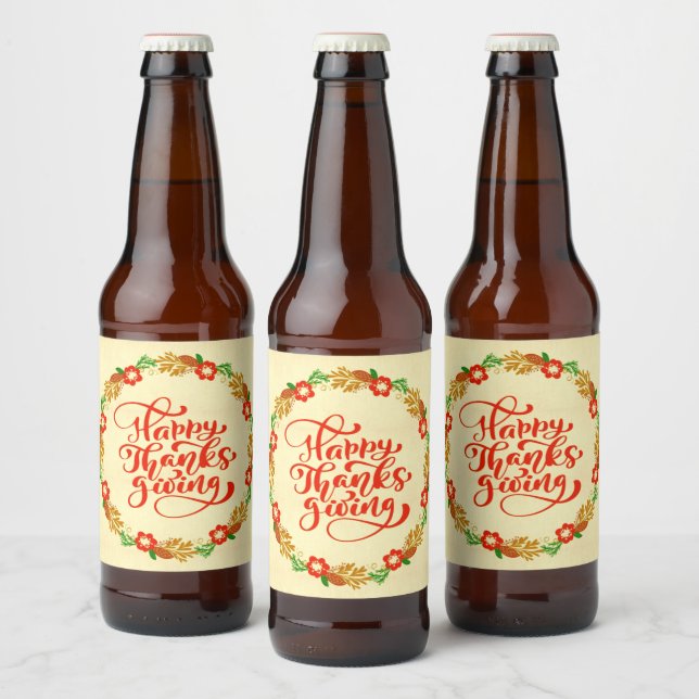 Rótulo Para Garrafa De Cerveja Feliz Dia de Ação de Graças Dourada Vermelha (Garrafas)