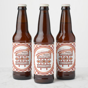 Rótulo Para Garrafa De Cerveja Feliz Dia de Ação de Graças Grata e Bênção - Sinal
