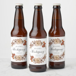 Rótulo Para Garrafa De Cerveja Feliz Dia de Ação de Graças Rustic Fall Floral