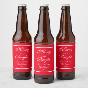 Rótulo Para Garrafa De Cerveja Feliz E Bright Script Russo Natal Vermelho