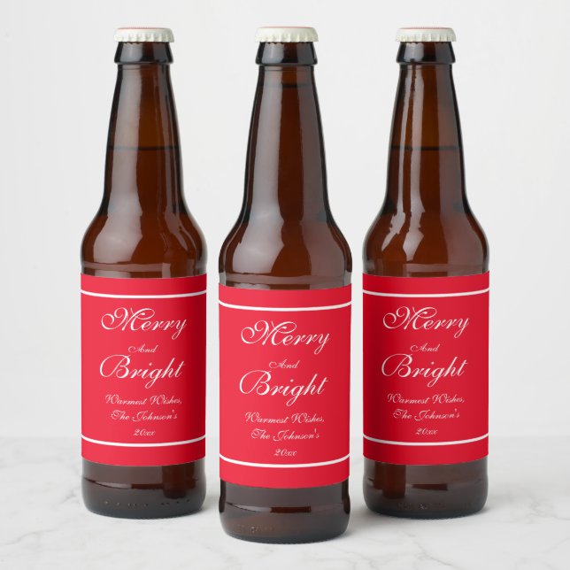 Rótulo Para Garrafa De Cerveja Feliz E Bright Script Russo Natal Vermelho (Garrafas)