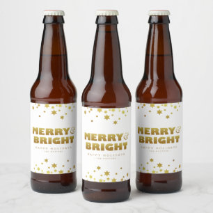 Rótulo Para Garrafa De Cerveja Feliz e Brilho   Natal divertido Branco e Dourado