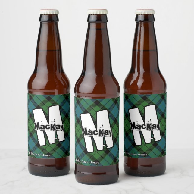 Rótulo Para Garrafa De Cerveja Feliz escocês Clan MacKay Antigo Tartan Monograma (Garrafas)